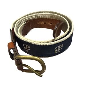 Leather Man Ltd Kids Navy Blue Anchor Embroidered Canvas/leather Belt Sz
32 USA